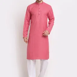 KRAFT INDIA Men Pink Micro Checked Dobby Cotton Kurta-image-87