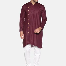 Sethukrishna Mandarin Collar Asymmetric Cotton Kurta-image-11