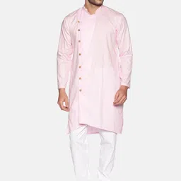 Sethukrishna Mandarin Collar Angrakha Pure Cotton Kurta-image-22