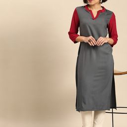 Anouk V-Neck Solid Kurta-image-17