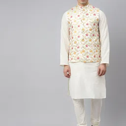 Tulsattva Men White Kurta with Churidar & Nehru Jacket-48