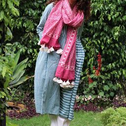 Chidiyaa Pink & White Ethnic Motifs Printed Pure Cotton Dupatta-20