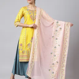 AURELIA Pink & Yellow Printed Foil Print Dupatta-14