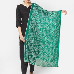 Dupatta Bazaar Green & White Paisley Embroidered Dupatta-34