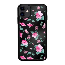 macmerise Pink & Black Printed SK Hibiscus Blush Black Design iPhone 11 Bumper Phone Back Case-4