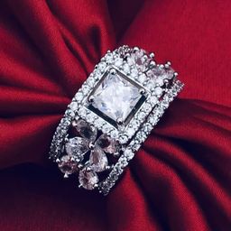 ATIBELLE Silver-Plated CZ-Studded Adjustable Finger Ring-37