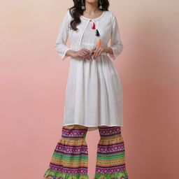 Sangria A-Line Knee Length Kurta With Printed Sharara-16