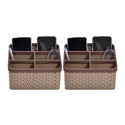 Kuber Industries Brown 2 Pieces Multi-Purpose Compact Desk Storage Organizers-18