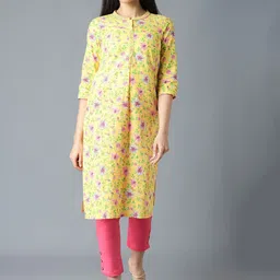 AURELIA Women Yellow Floral Printed Floral Cotton Kurta-image-22
