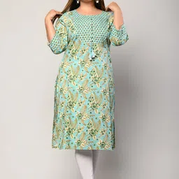 KALINI Plus Size Floral Printed Round Neck Gotta Patti Cotton Straight Kurta-picture-32