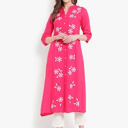 Ashlee Women Pink Floral Embroidered Thread Work Floral Kurta-picture-51
