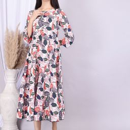 A&K Floral Printed Round Neck Thread Work Floral Kurta-image-46