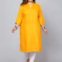 PNEHA Women Plus Size Yellow Solid Kurta-image-51