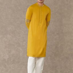 Masaba Raw Silk Mandarin Collar Shajara Sequinned Kurta-image-80