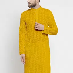 TREEMODA Floral Embroidered Cotton Straight Kurta-image-9