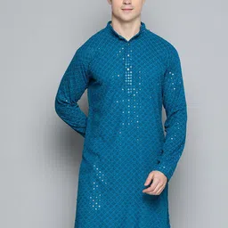 Jompers Floral Embroidered Sequinned Chikankari Cotton Kurta-picture-23
