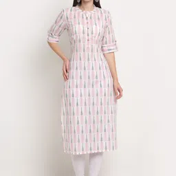 KALINI Mandarin Collar Ethnic Motifs Floral Printed Cotton Kurta-picture-18