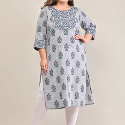Swasti Women Grey Floral Printed Floral Pure Cotton Kurta-picture-51