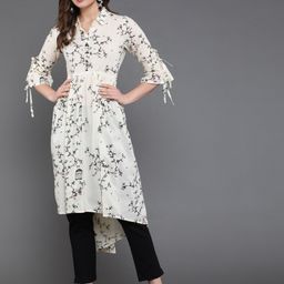 antaran Quirky Printed Flared Sleeves Pure Cotton Low High Kurta-14
