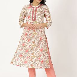 Saffron Threads Floral Printed Mirror Work A-Line Kurta-picture-14