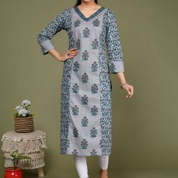 Swasti Floral Printed V Neck Pure Cotton Kurta-image-15