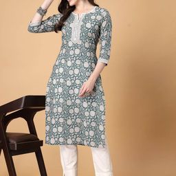 God Bless Floral Printed Notch Neck Pure Cotton Straight Kurta-34