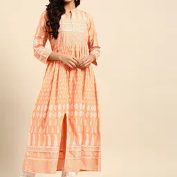 RANGMAYEE Women Peach-Coloured Ethnic Motifs Printed Cotton Anarkali Kurta-picture-25