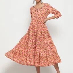 antaran Red & Yellow Kalamkari Ethnic Anarkali Midi Dress-18