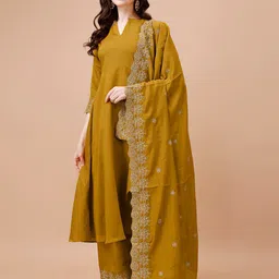 KALINI Ethnic Motifs Embroidered Anarkali Kurta With Palazzos & Dupatta-51