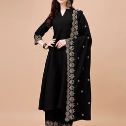KALINI Ethnic Motifs Embroidered Anarkali Kurta With Palazzos & Dupatta-13