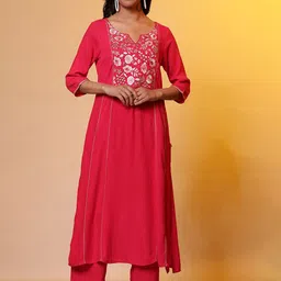AURELIA Floral Embroidered Regular Thread Work Kurta With Palazzos-image-92