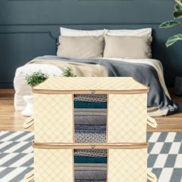 Kuber Industries 6 Pcs Beige Checked Foldable Wardrobe Organizers-9