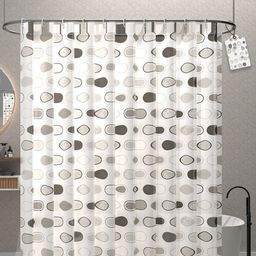 Kuber Industries 2-Pc Grey & White Circle Printed Quick Dry Shower Curtains With 12 Rings-28