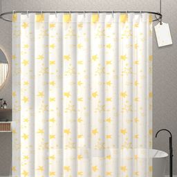 Kuber Industries 6-Pc Golden & White Star Printed Quick Dry Shower Curtains With 12 Rings-6