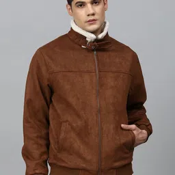 Campus Sutra Men Brown White Suede Windcheater Padded Jacket-25