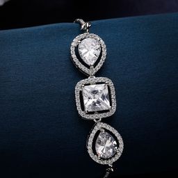 ZENEME Women Brass Cubic Zirconia Rhodium-Plated Wraparound Bracelet-36