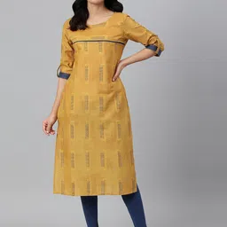 W Women Yellow & Blue Ethnic Motifs Printed Kurta-picture-5