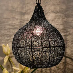 Homesake Black Self Design Contemporary Classic Twisted Wire Crown Hanging Pendant Light-17