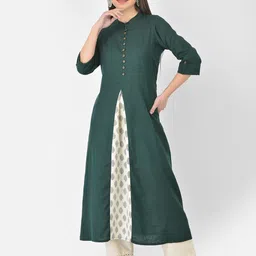 Pistaa Women Green A-Line Pure Cotton Kurta-image-25