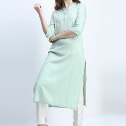 Vishudh Women Green Floral Embroidered Kurta-picture-37