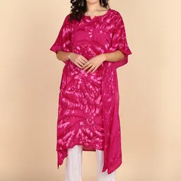 Maaesa Tie & Dyed Printed Notch Neck Extended Sleeves Crepe Kaftan Kurta-picture-53