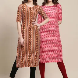Women's Crepe Red & Brown Color Ethnic Motif Printed Straight Kurta (PACK OF 2)-18