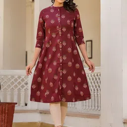 AKS Floral Printed Mandarin Collar Pure Cotton A-Line Kurta-image-96