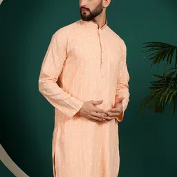Armaan Ethnic Mandarin Collar Striped Block Print Cotton Kurta-19