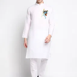 DEVOILER Mandarin Collar Graphic Printed Straight Kurta-16