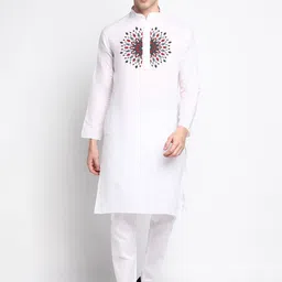 DEVOILER Ethnic Motifs Printed Band Collar Cotton Straight Kurta-picture-56