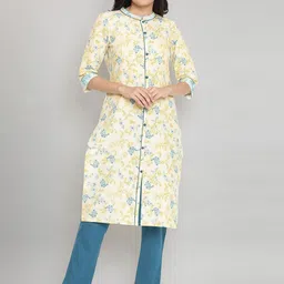 AURELIA Women Yellow & Blue Floral Thread Work Kurta-image-62