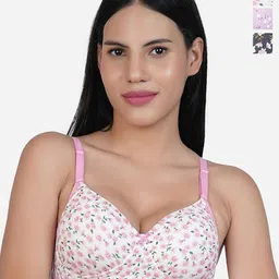 SHYAM SONS FLAIR Women Pack of 3 Floral Printed Full Coverage Lightly Padded T-shirt Bra-picture-13