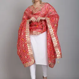 SOUNDARYA Ethnic Motifs Printed Pure Cotton Dupatta with Gotta Patti-11