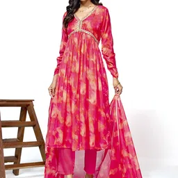 Sangria Printed A-Line Kurta With Trousers & Dupatta-12